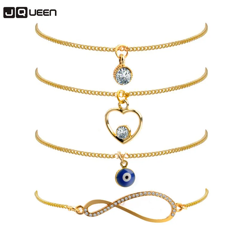 

Gold Color 4 piece Newest Fashion Accessories Trendy Heart Evil Eye Bracelet For Women Girl Geometric Wedding Bangles