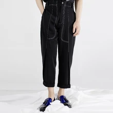 27-44 Для мужчин одежда GD стилист модные белые линии брюки Slim повседневные штаны Большие размеры певица костюмы