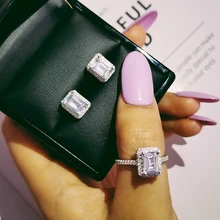 Настоящее 925 пробы, серебряное кольцо, циркониевые серьги-гвоздики, Brincos для женщин, женский букле D'oreille Femme Bijoux, Подарочный комплект ювелирных изделий