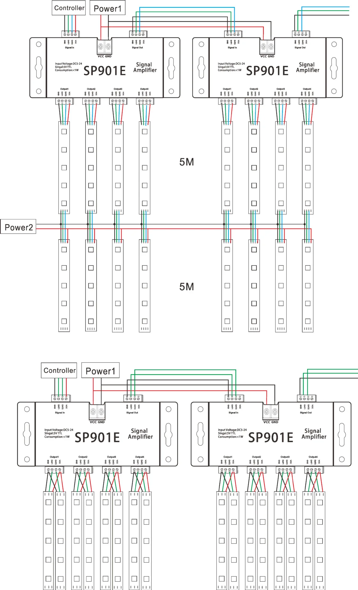 SP901E SPI выходной сигнал 4 группы управления светодиодный Усилитель сигнала управления для WS2811 SK6812 APA102 DMX512 полосы света модуль