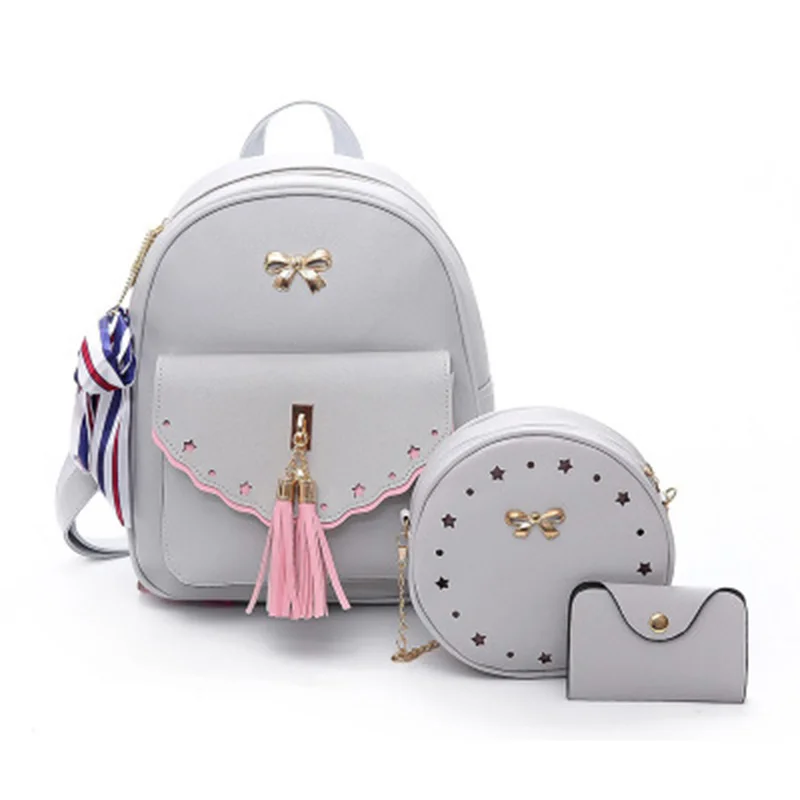 

Fringed shoulder bag 2019 new Korean version of the wild ins super fire travel small backpack girl heart three-piece backpack