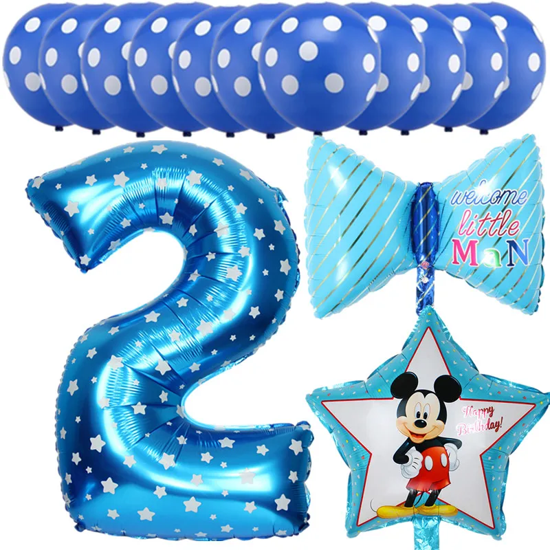 13 шт. розовый синий Микки Минни для детей 2 лет на день рождения воздушный шар из фольги Гелий Латекс Globos Baby Shower вечерние принадлежности для декора - Цвет: blue b