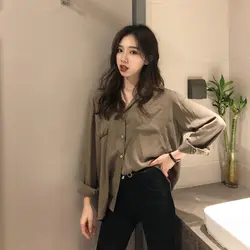 Новые весенние корейский стиль Женский комплект 2 шт. Твердые свободные рубашки для мальчиков черный с прорезями джинсы женщин модные
