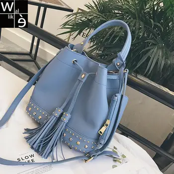 

Wallike Fashion Rivet Bucket Set Bags Women Handbags Lady PU Tassels Shoulder Bags Female Casual Crossbody Messenger Bags Bolsos