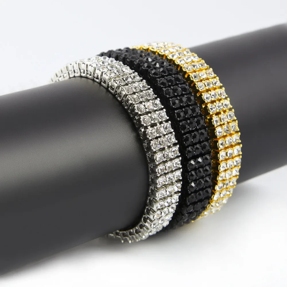 

Men Gold color hip hop 1.5cm width with 20.5cm long link chain bracelet fully iced out bling bling bracelets for boyfriend gift