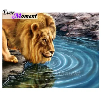 

Ever Moment Diamond Painting Lion Drinking Water Handmade Picture Of Rhinestone Mosaic Diamond Embroidery Cross Stitch 3F1529
