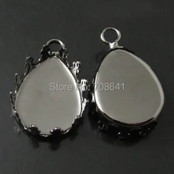 

13x18mm Blank Teardrop Crown Bezel Pad with Loop Pendant Settings Cabochons Bases Findings DIY Jewelry Making Multi-color
