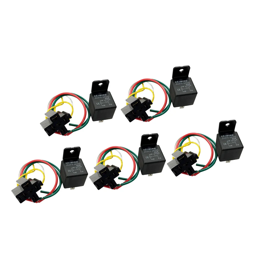 5Pcs 40A DC 24V Heavy Duty 5 PIN SPDT Relay with Prewired Socket Holder for Automotive Car