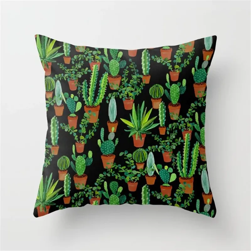 Monstera Printed Decorative Cushion Cover 45x45cm Cactus Series Green Plant Print Throw Pillow Cover Decor Home Farmhouse Decor