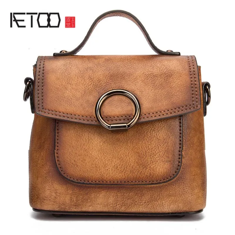 

AETOO 2018 spring and summer new retro original high-grade solid color cowhide multi-color diagonal portable handbag women flap
