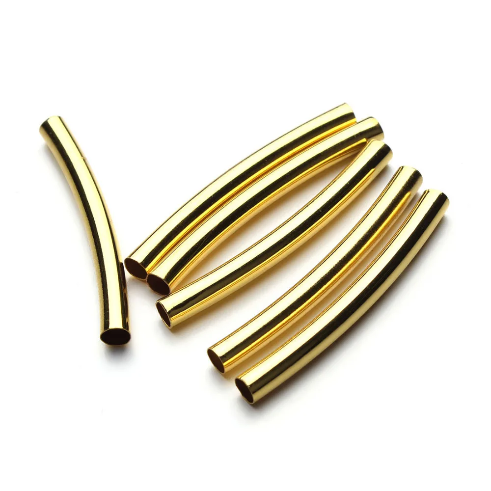 20pcs /lot Gold Color Smooth Curved Tube Spacer Brass Jewelry Findings