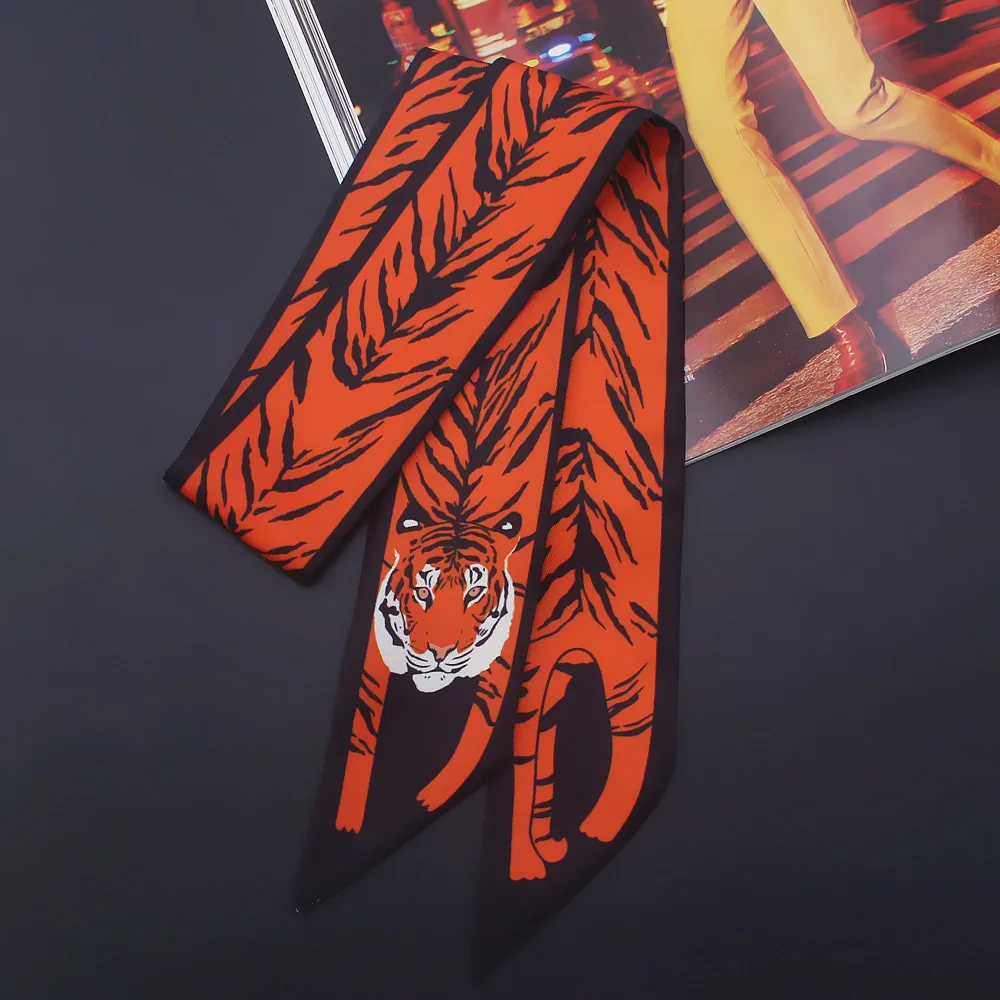 

Women Twill Silk Scarf 12 kinds animal panda tiger dog cat Print Skinny Tie Neck Scarf Choker Luxury Brand Small Head Scarves
