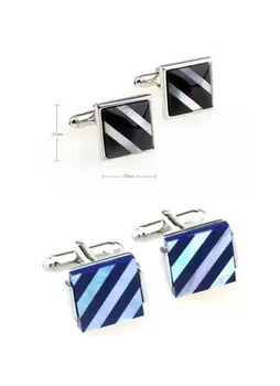 

10pairs/lot Silver Square Onyx Cufflinks Black Blue Strip Cufflinks Business Style Men's Jewelry Wedding Gift