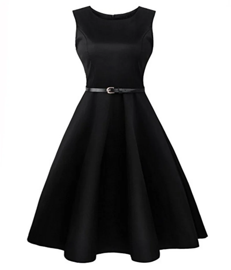 Kostlish 2017 New Summer Dress Women Floral Print Audrey Hepburn 50s 60s A-Line Vintage Dress Sleeveless Party Dresses Plus Size (129)