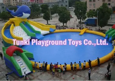 

Hot sale aqua park! inflatable water slide, swimming pool slide with climbing wall for sale