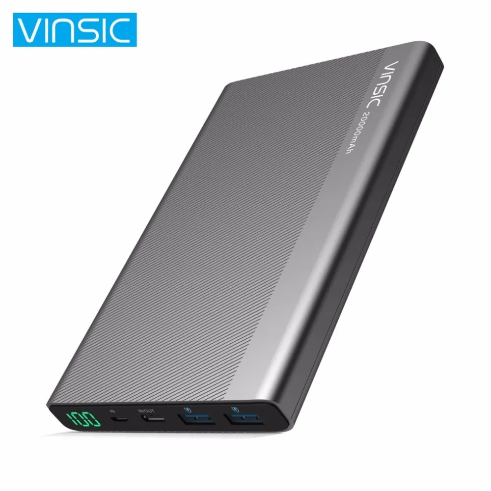 

VINSIC 2000MAH Type-C Dual USB Ports External Power Bank High Strength Shell Battery Charger Power Supply for Smartphones