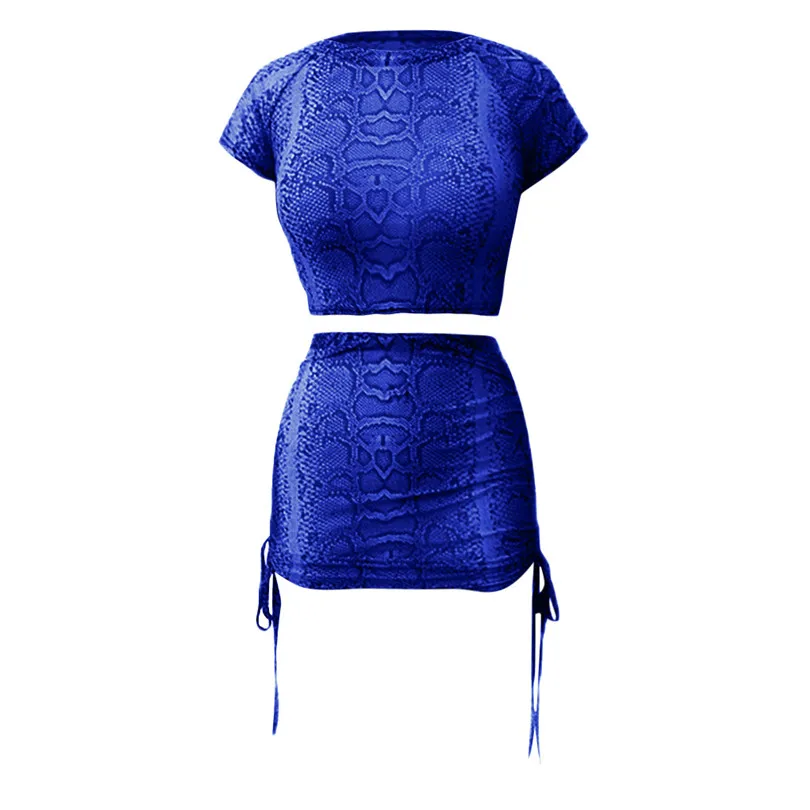 Snakeskin Print Two Piece Set Bandage 2 Piece Set Women Sexy Crop Top and Mini Skirt Suit Clothes Conjuntos De Mujer 40MAY2410