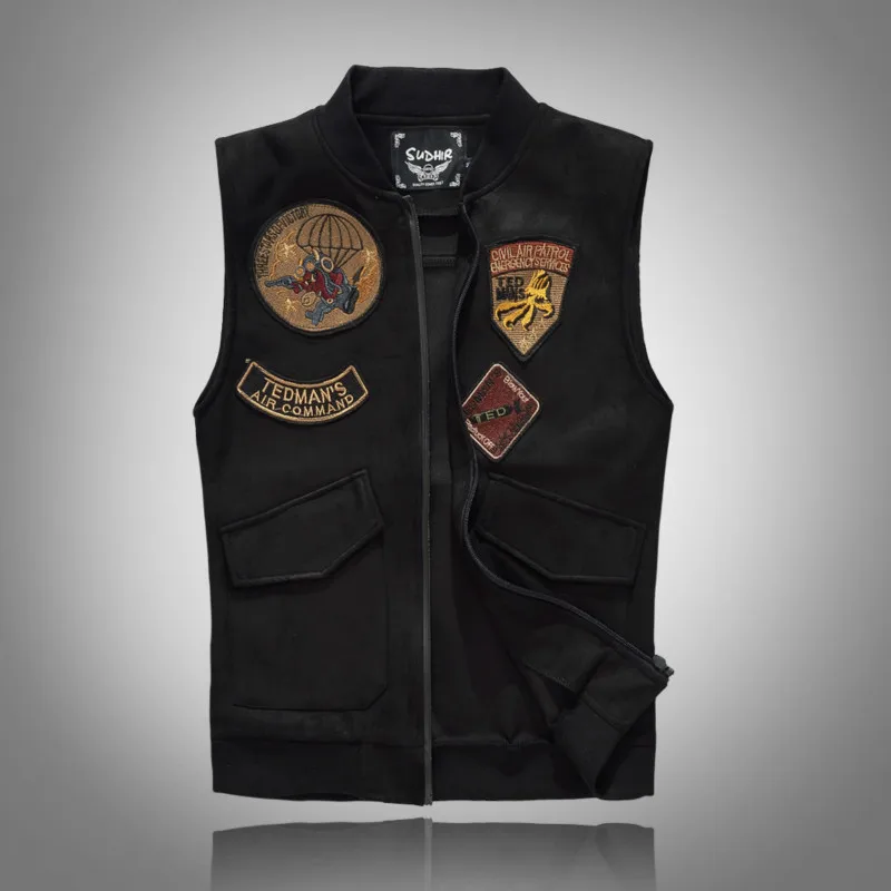 

Spring Autumn 2019 Black Solid Color Denim Vest Men's Punk Rock Style Waistcoat Motorcycle Sleeveless Jacket