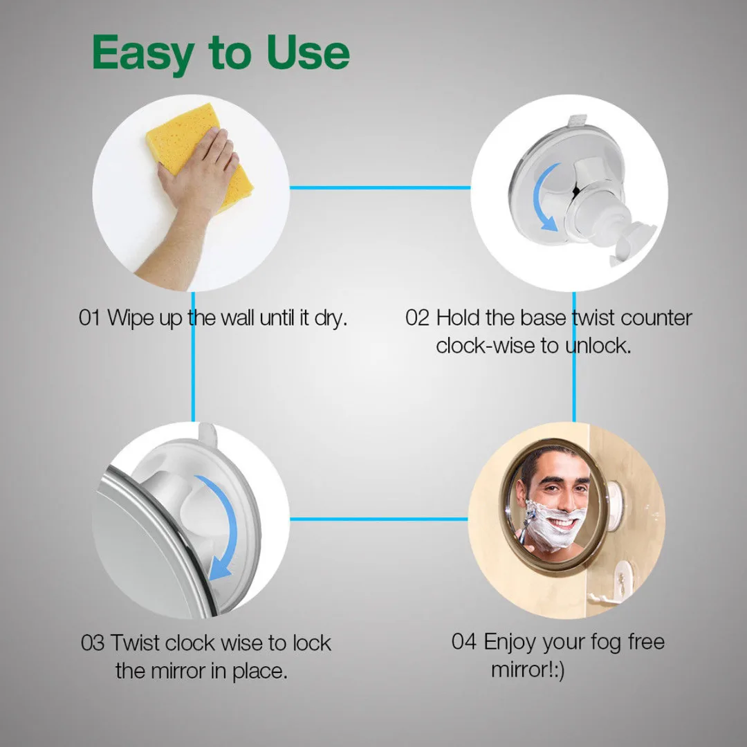 New 360 Degrees Rotation Fogless Suction Cup Shower Shave Make Up Fog Free Mirror