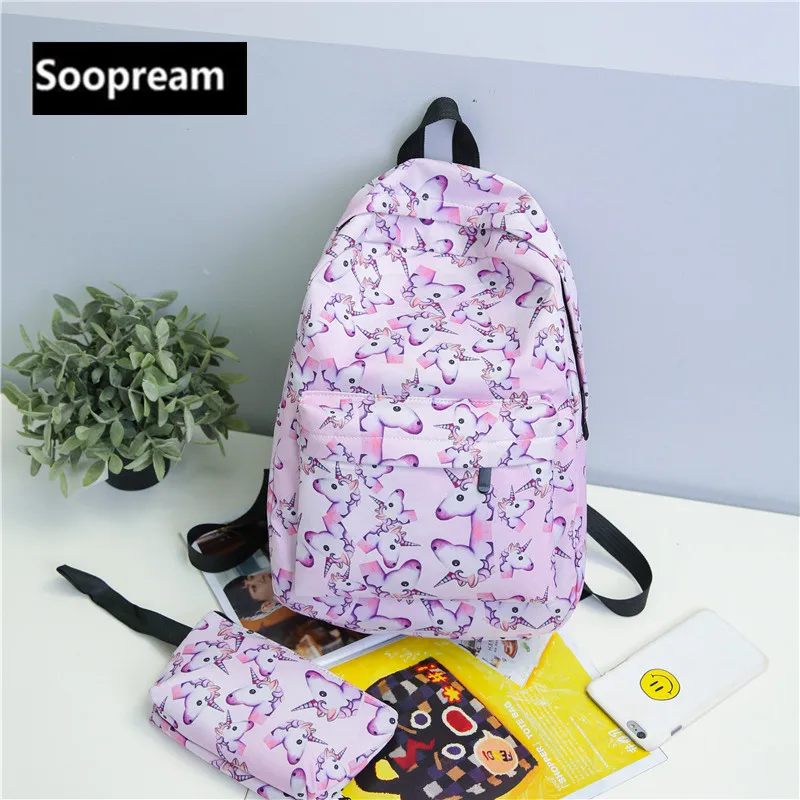 2Pcs/set Unicorn Backpack 3D animal Printing BackPack Travel Softback school Bag Mochila School Backpack For Girls Bagpack Set