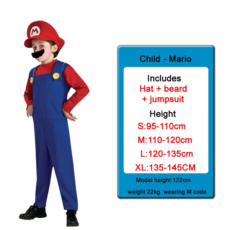 Косплей взрослых и детей Супер Марио Bros Косплей танцевальный костюм набор Дети Хэллоуин вечерние Марио и костюм Луиджи для детей - Цвет: Child Mario-S