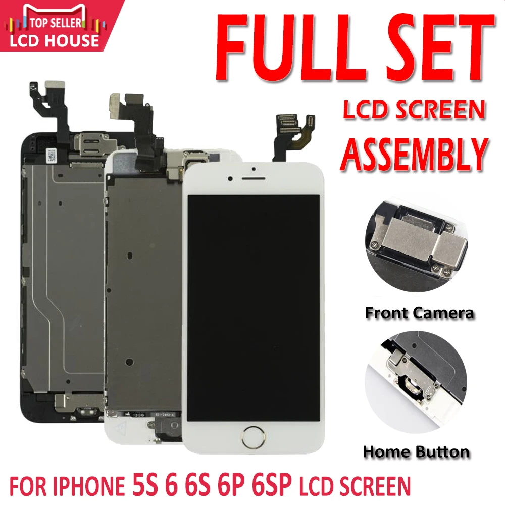 Цена Полный комплект, полный ЖК дисплей для iPhone 5S, 6, 6 Plus, 6 S, 6S Plus, ЖК дисплей с кнопкой Home, фронтальная камера, полная сборка, дисплей, сенсорный экр...