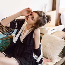 S Ночная одежда для женщин одежда домашний вечерний комплект с платьем прозрачный шелковый халат кимоно неглиже кружевные наборы пижам