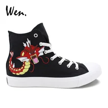 Вэнь ручная роспись обувь аниме Карманный Монстр дизайн высокие Покемон Карп Gyarados Magikarp Мужские Женские парусиновые кроссовки черный