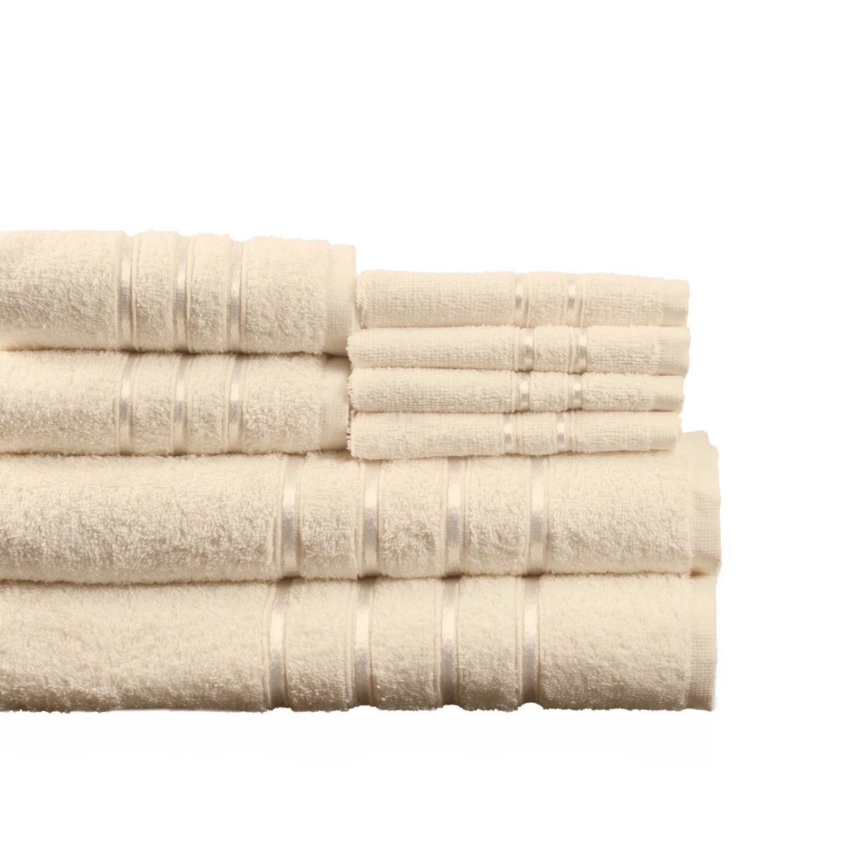 Lavish Home 8 Piece 100% Cotton Plush Bath Towel Set - Bone (2)