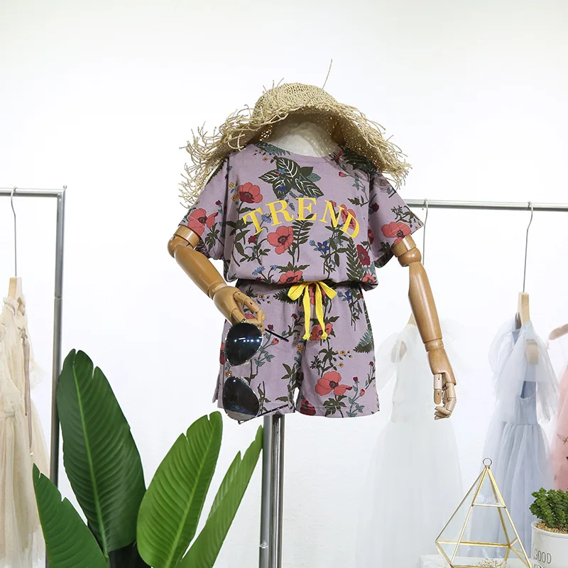 

Boys and girls fashion suit 2019 children's clothing girls cotton printed short-sleeved T-shirt shorts thin two-piece suit