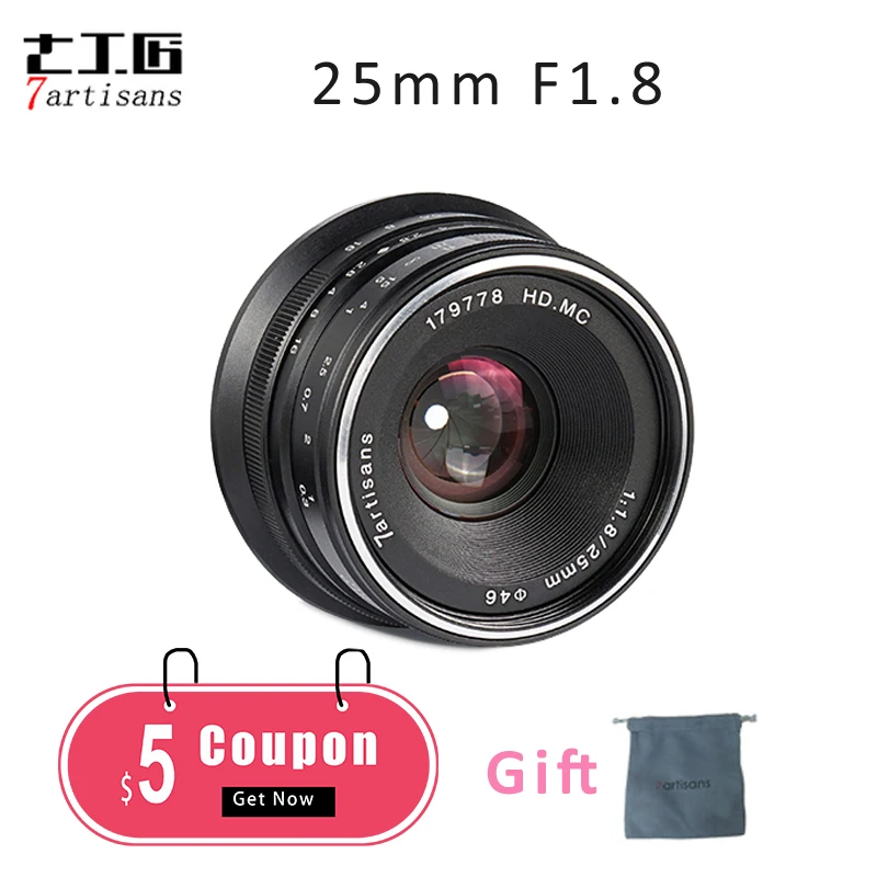 

7artisans 25mm f1.8 Prime Lens for Single Mirrorless E Mount Canon EOS-M Micro 4/3 Cameras Sony A7 series a6000 Pk yongnuo