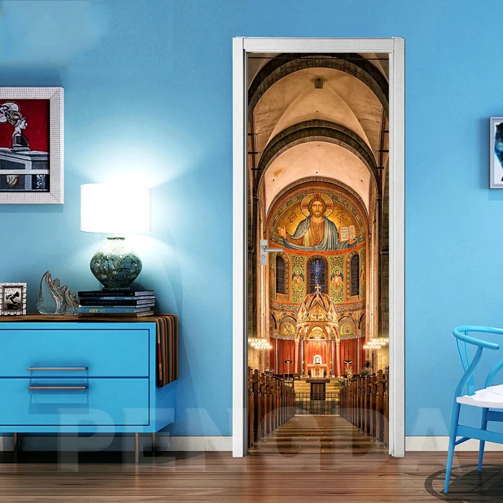Door XJNN5634-04 Самоклеющаяся Наклейка 3D печатная наклейка церковная картина бумажные цветы для двери шкафа водонепроницаемые художественные съёмные постеры - Цвет: Door XJNN5634-04