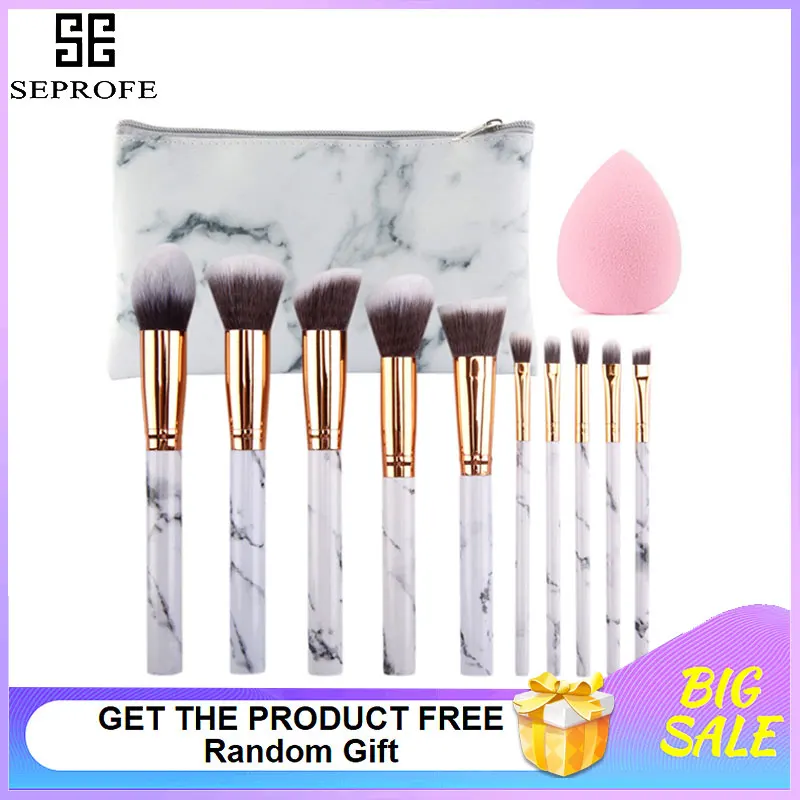 

Make Up Brushes 10 Pcs Marble Pattern Makeup Brush Set Foundation Blending Concealer Eye Face Liquid Powder with Cosmetics Bag