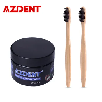 

AZDENT 60g Teeth Whitening Powder+2Pcs Bamboo Charcoal Toothbrush Activated Coconut Black Toothpaste Stain Removal Tooth Powder