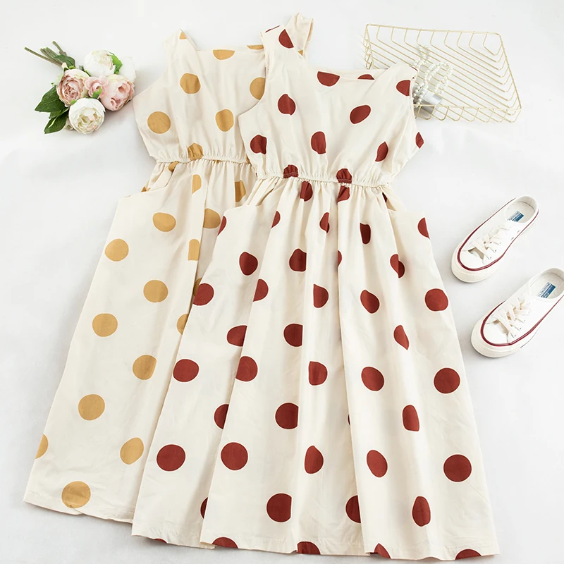 

SINGRAIN Women Sleeveless Polka Dot Long Dress Boho A-Line Party Romantic Dress New Holiday Fashion Summer Korean Tank Sundress