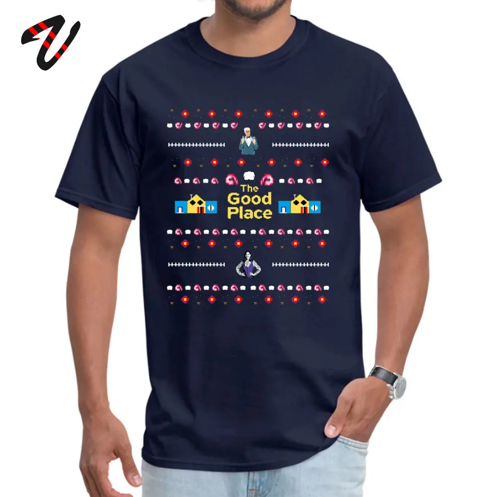 Fitness Tight 3D Printed Short Sleeve T Shirt Summer Fall Round Collar Pure Cotton Man Tshirts 3D Printed Tshirts Prevailing the good place - ugly (christmas) sweater thingy -20326 navy