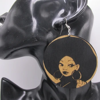 

Free shipping!! 2017 Natural Afro Puff Wooden Earrings can mixed 4 colors