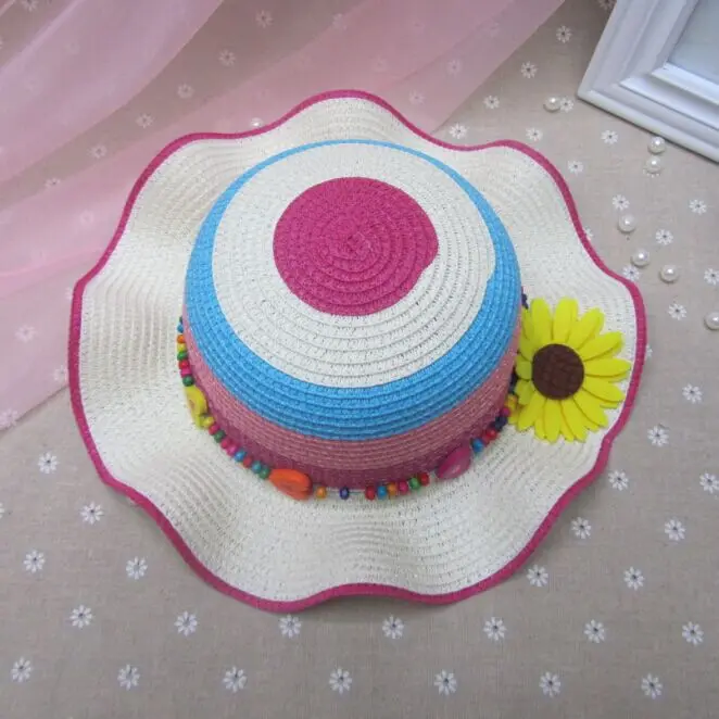 Модные Цветные цветные подходящие солнечные детские шапки летние соломенные шляпы для девочек желтая шляпа с подсолнухами окружность 53-54 см - Цвет: Небесно-голубой