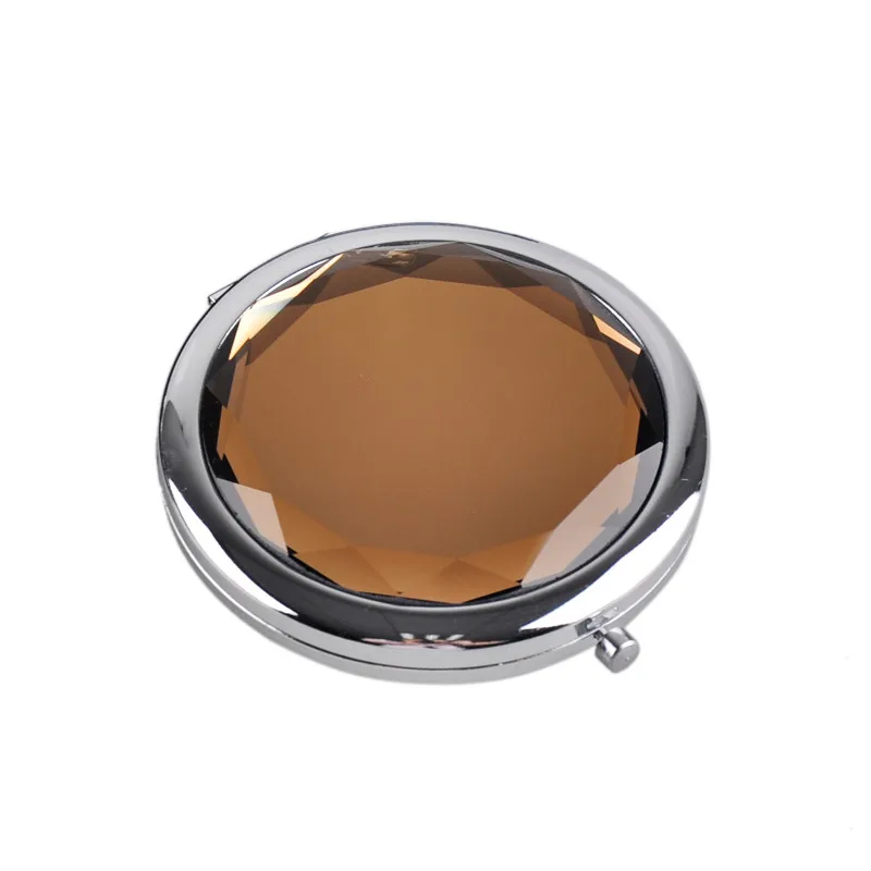 Оптовая продажа металлическое карманное зеркало для макияжа складное круглое Кристальное гравированное компактное зеркало для макияжа