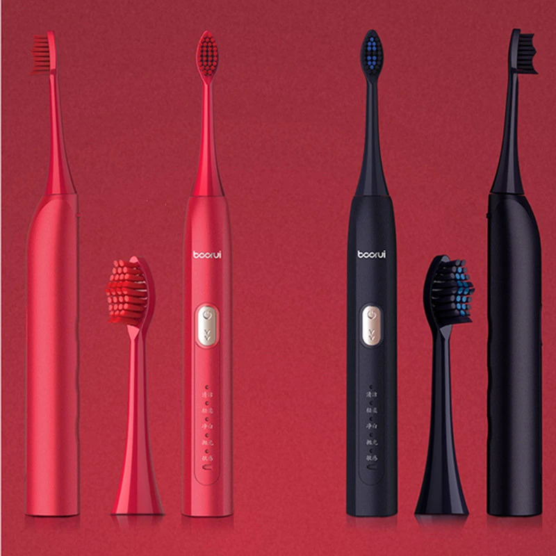 Volwassen sonic elektrische tandenborstel inductieve opladen dupont borstelkop rood zwart akoestische elektrische tandenborstel 5 modus schoon|Electric Toothbrushes| -