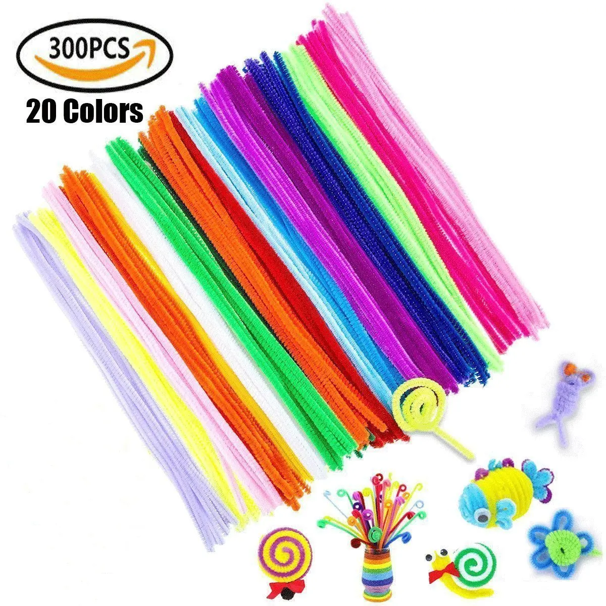 300pcs Pipe Cleaners 20 Colors Extra Long Reusable Chenille Craft Stems for DIY Art Craft, Kids