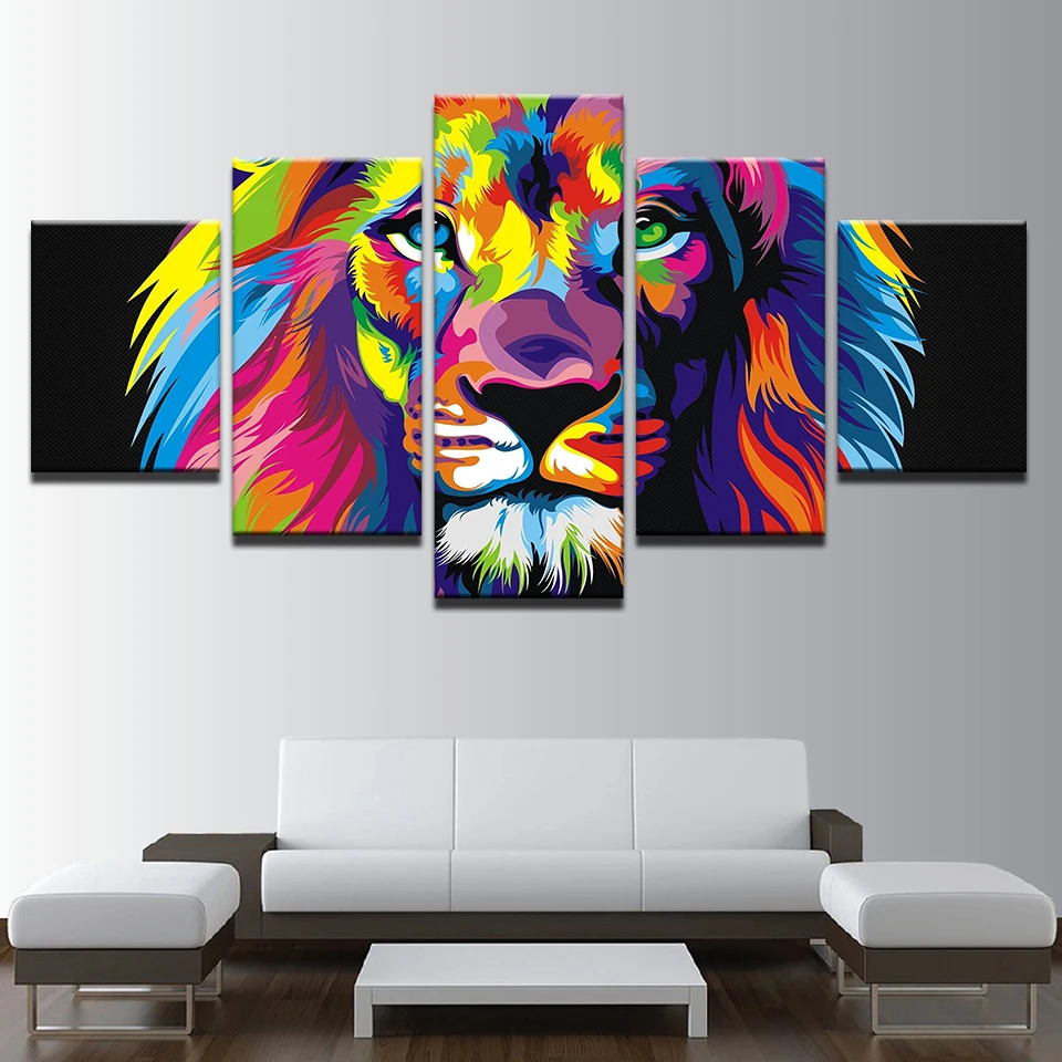 

5 Pieces Canvas Painting Colorful Lion Poster Print Painting room decor wall art WD-1441
