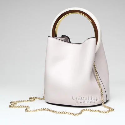Beige UniCalling, модные женские сумки,, однотонные, с цепочкой, большие кольца, сумка-ведро, универсальные, спилок, сумки через плечо для женщин - Цвет: Beige