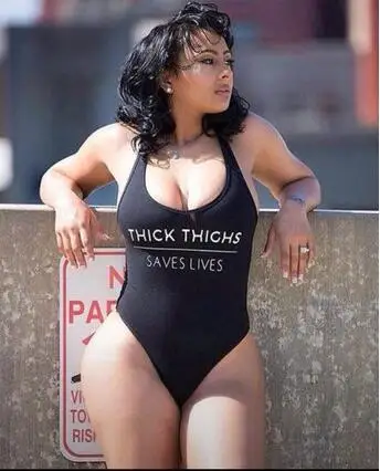 

THICK THIGHS SAVES LIVES fashion letter bodysuit women swimwear one piece bathing suit women swimwear high cut jumpsuit