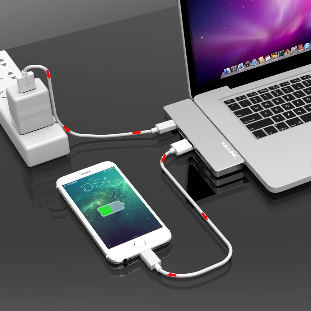 Wavlink type C USB концентратор с двумя портами 3 0 Алюминиевый кардридер 4K HDMI SD/Micro SD слот