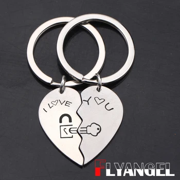 

FLYANGEL New Creative Broken Heart Bag Charm Heart 1 Pairs Lover Couples Keychain Keyring Jewelry I Love You Lover Gifts