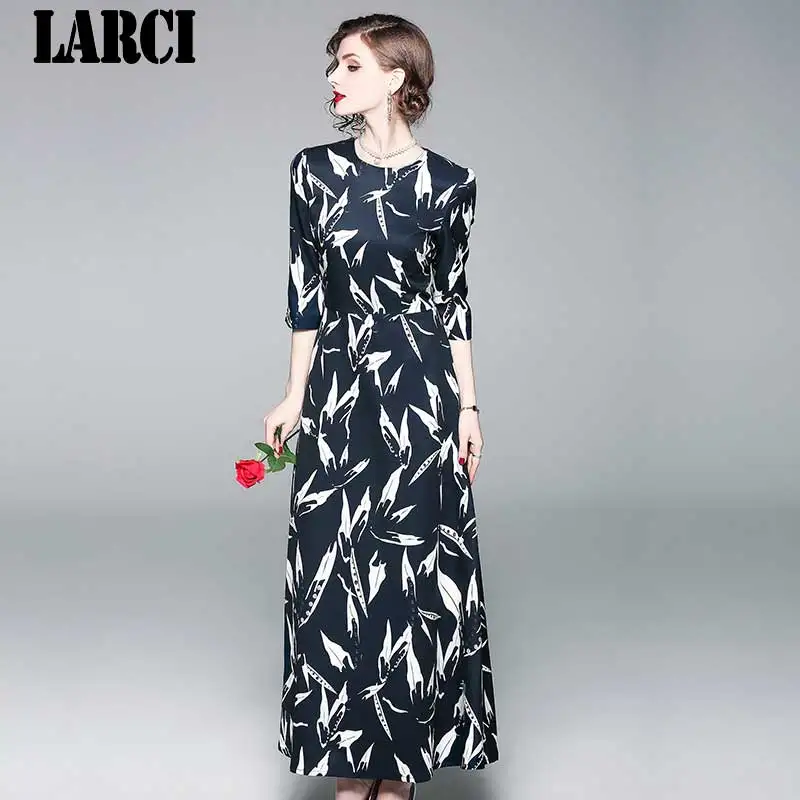 LARCI Винтажное платье элегантный тонкий 3/4 рукав принт осеннее модный