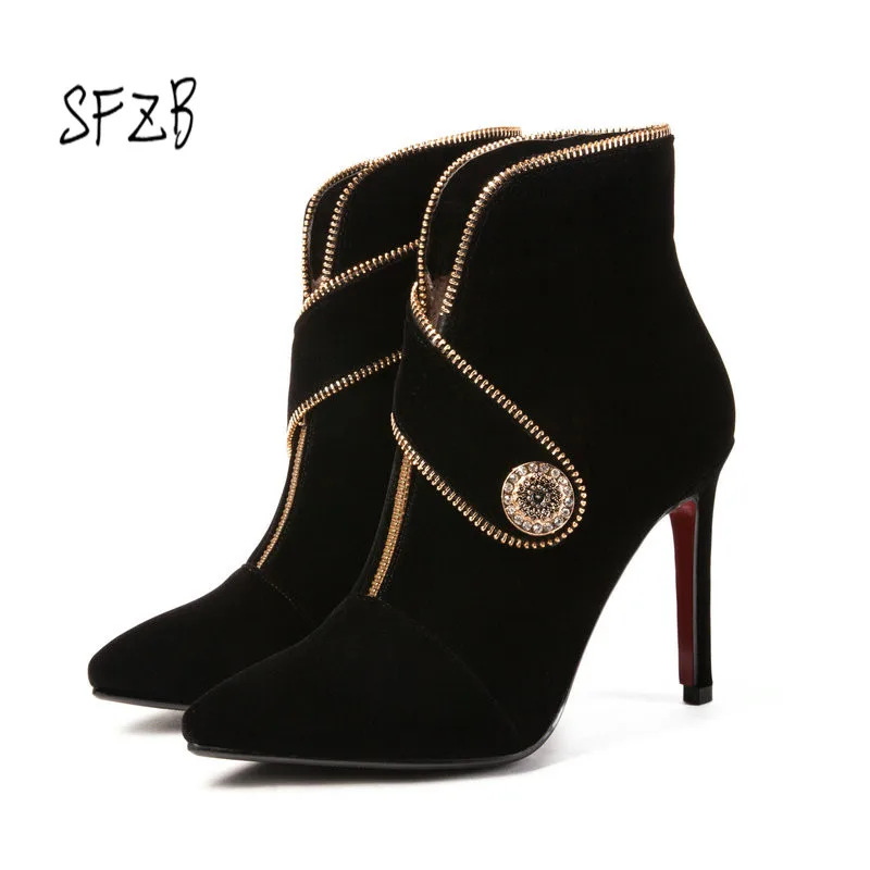 

SFZB New high quality high heels mid calf for women Stretch socks boots knitting autumn winter boots women shoes