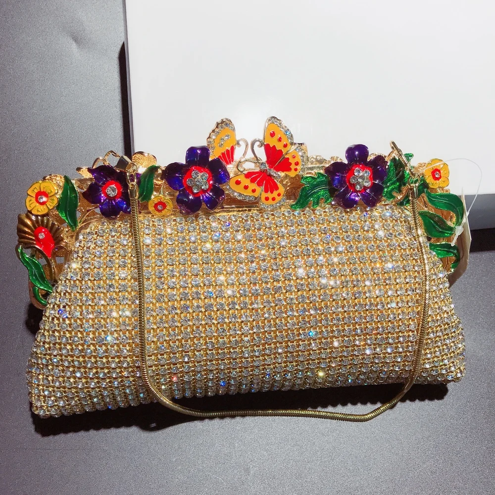 DAIWEI Новая мода Женская цветок/Кристаллы вечерняя сумочка сплав цветочный принт золотые бриллианты клатч сумочка для свадебной вечеринки