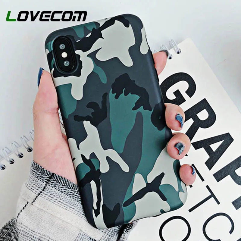 

LOVECOM Camouflage Color Case For iPhone XS XR XS Max X 6 6S 7 8 Plus Soft IMD Full Body Protective Phone Back Cover Case